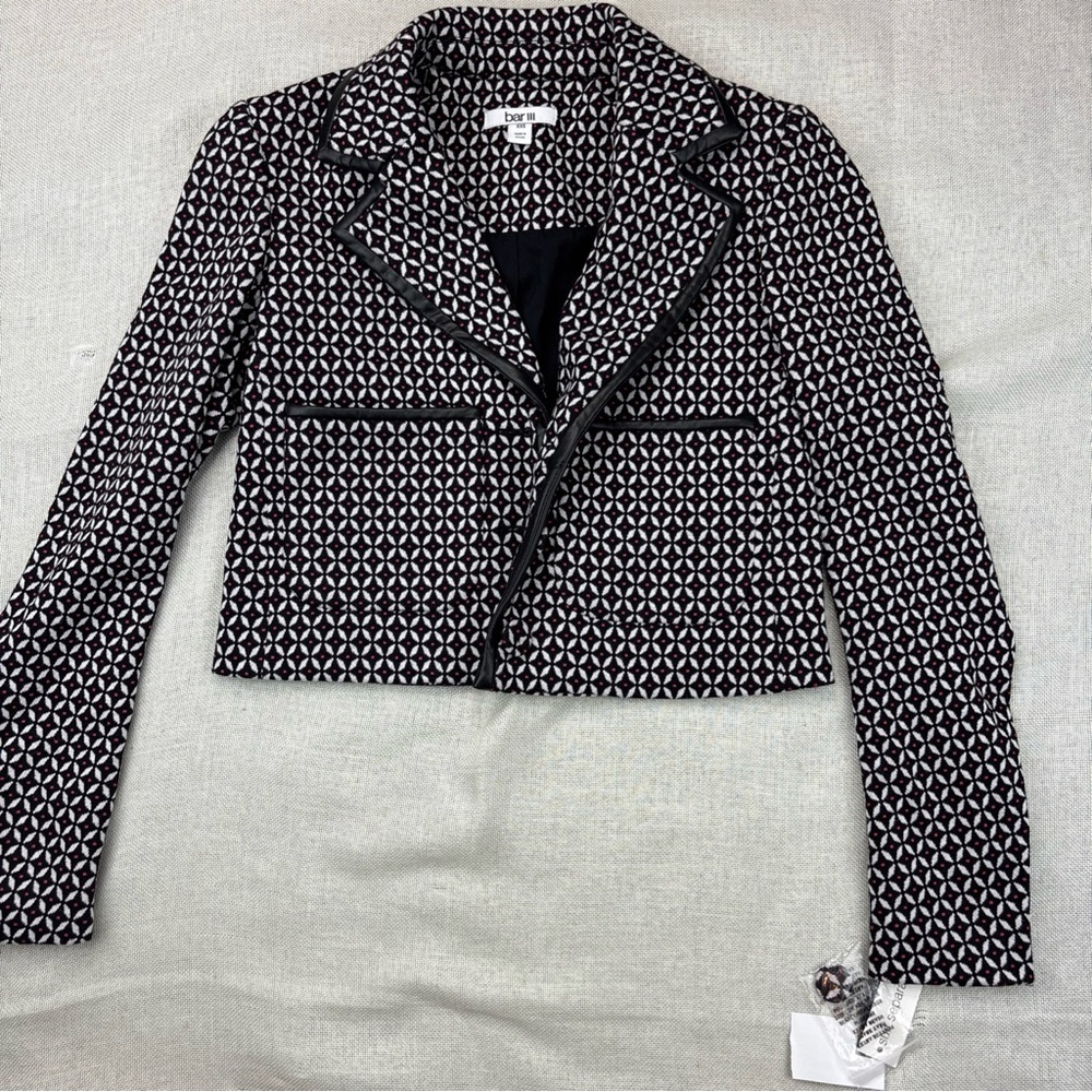Bar Iii Women's Faux-Leather-Trimmed Cropped Jacket Size XXS